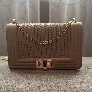Madison West Tan Woven Crossbody Bag